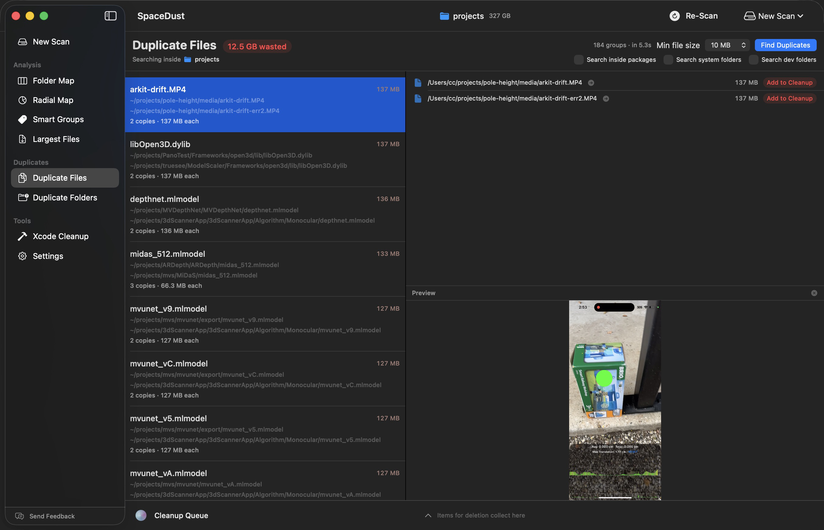 Duplicate Files view