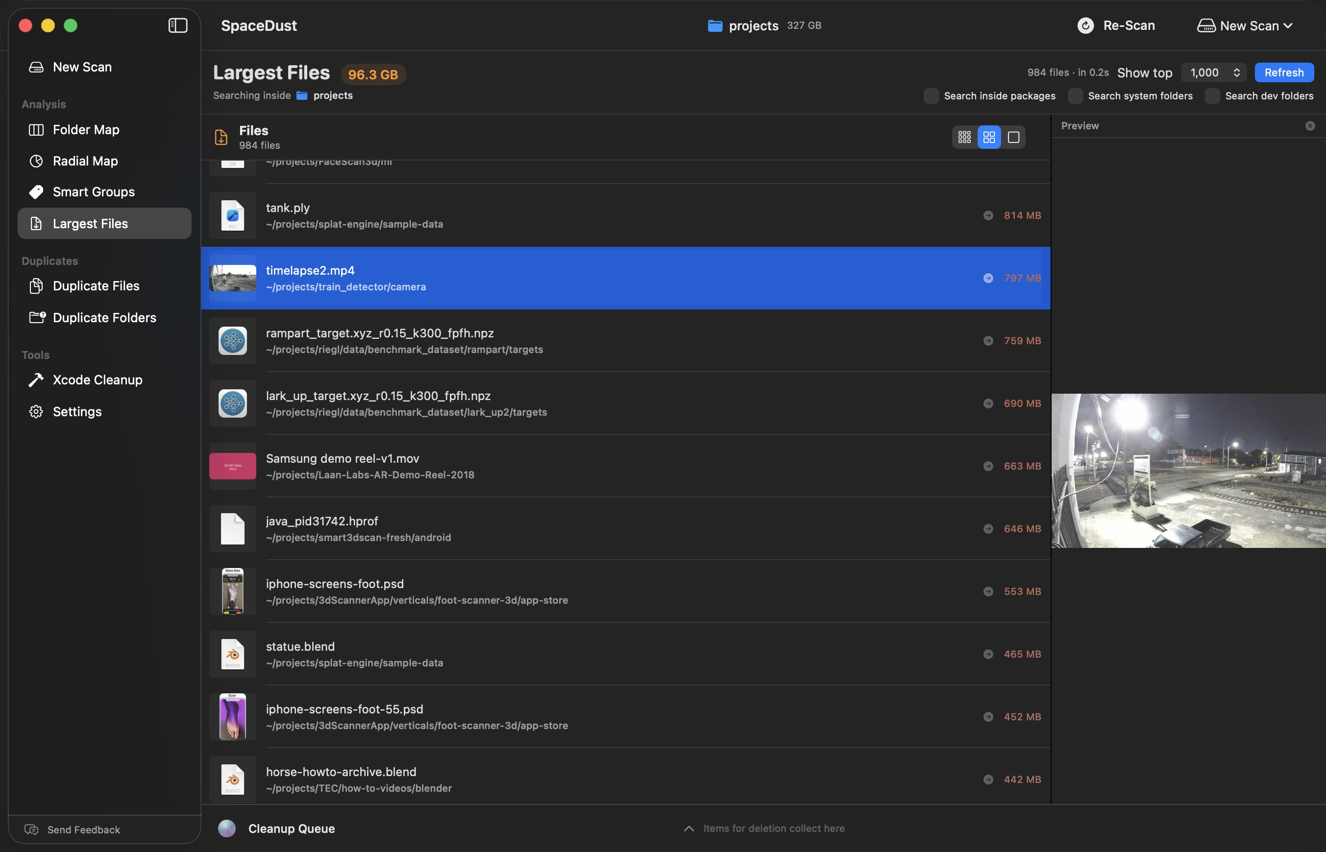 Largest Files view