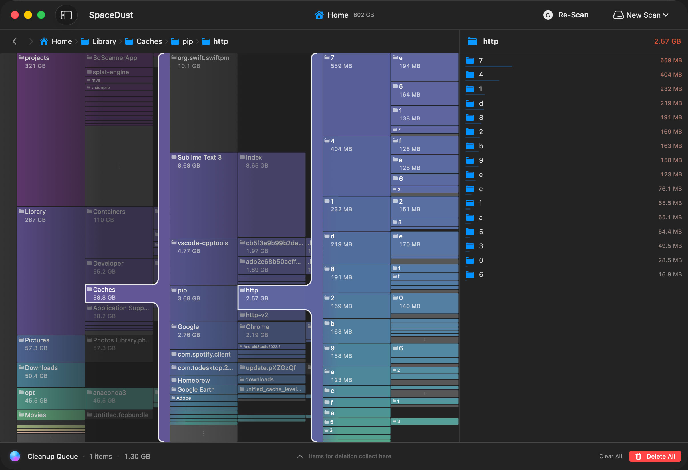 SpaceDust Folder Map — interactive icicle chart visualization